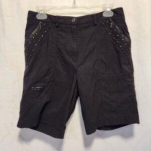 Jamie Sadock Bermuda Golf Shorts Women's 8 Black Zip Pockets Embellished Casual